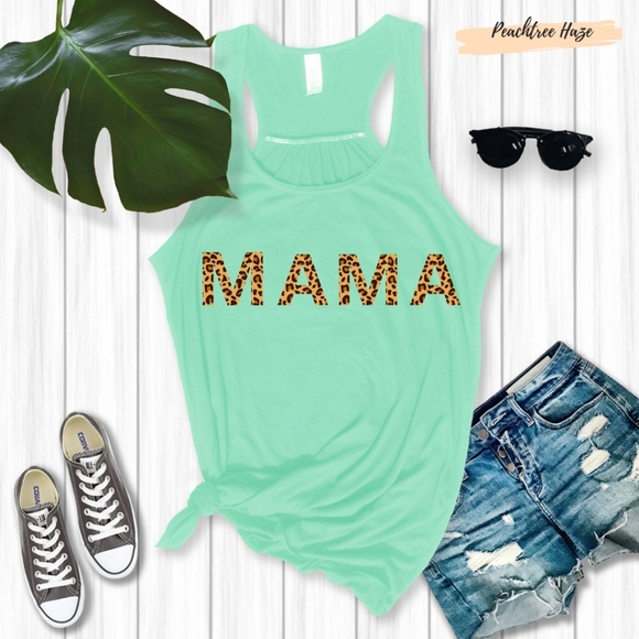 Leopard Print MAMA Razorback Tank Tops - Picture 3 of 7